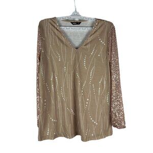 Sequin Sleeve Beige Tunic Top With Abstract White Dot Design By Hekka